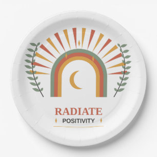 Radiate Positivity Boho Celestial Sun Moon Botanic Paper Plate