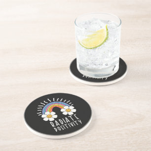 Radiate Positivity Colorful Rainbow and Flowers Coaster