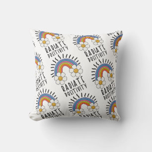 Radiate Positivity   Colorful Rainbow and Flowers Cushion