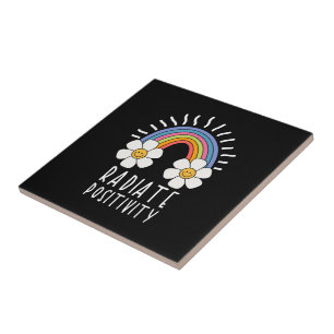 Radiate Positivity   Colorful Rainbow and Flowers Tile