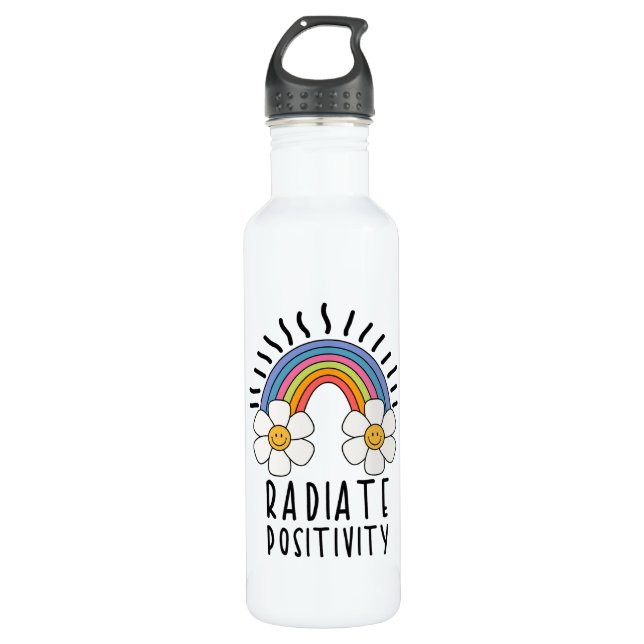 Radiate Positivity | Colourful Rainbow and Flowers 710 Ml Water Bottle (Front)