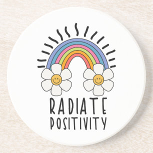 Radiate Positivity Colourful Rainbow and Flowers Coaster