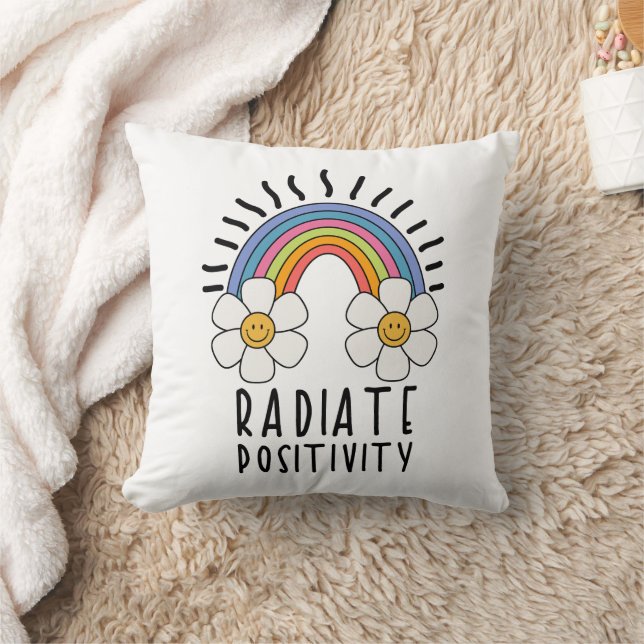Radiate Positivity | Colourful Rainbow and Flowers Cushion (Blanket)