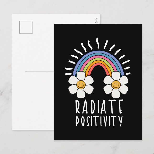 Radiate Positivity | Colourful Rainbow and Flowers Holiday Postcard (Front/Back)