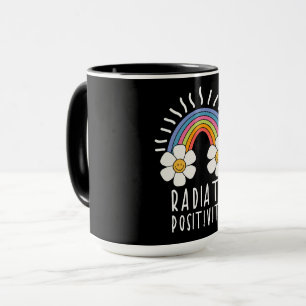 Radiate Positivity   Colourful Rainbow and Flowers Mug