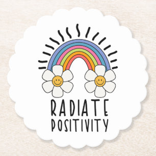 Radiate Positivity   Colourful Rainbow and Flowers Paper Coaster