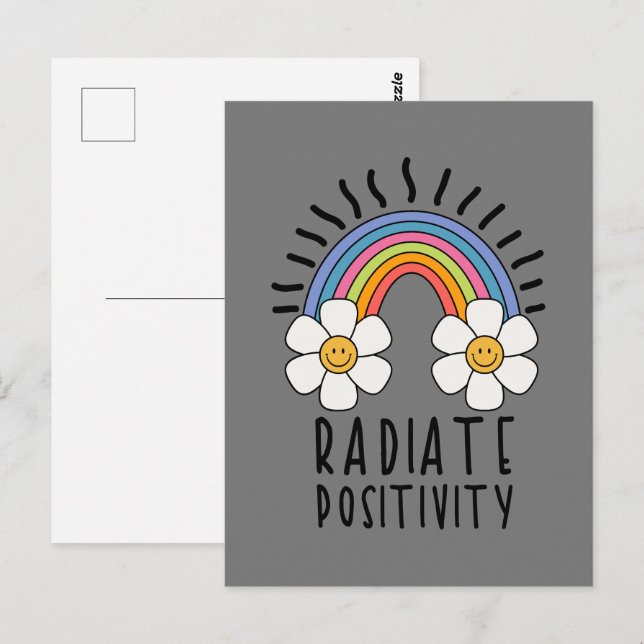 Radiate Positivity | Colourful Rainbow and Flowers Postcard (Front/Back)