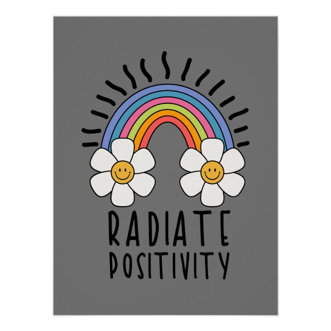 Radiate Positivity | Colourful Rainbow and Flowers Poster (Front)