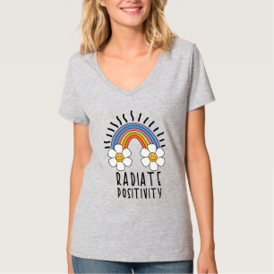 Radiate Positivity Colourful Rainbow and Flowers T-Shirt