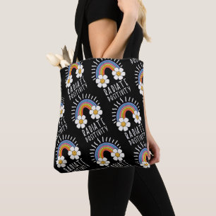 Radiate Positivity Colourful Rainbow and Flowers Tote Bag