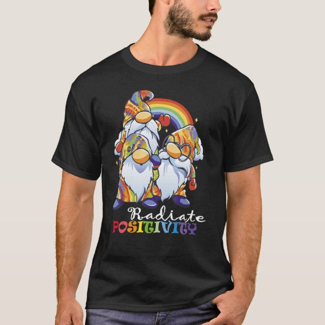 Radiate Positivity rainbow gnomes clouds T-Shirt (Front)