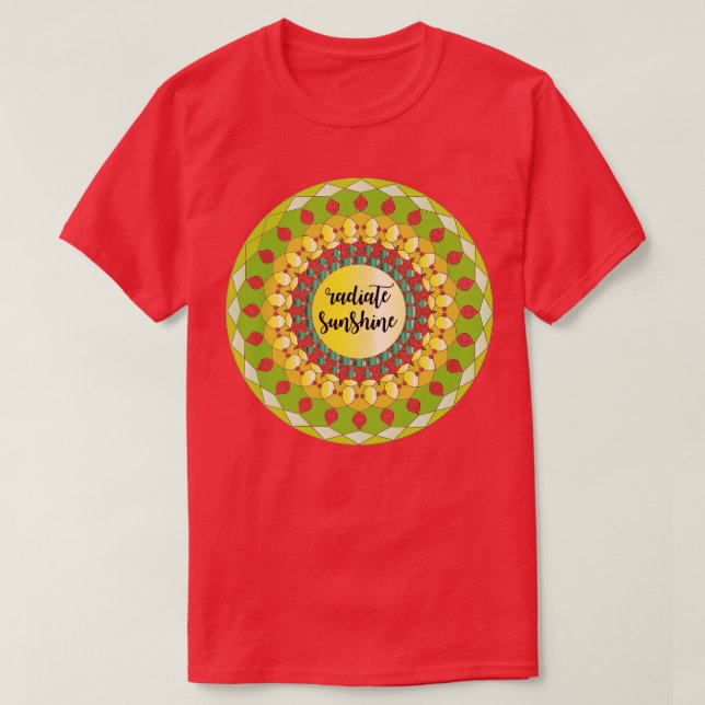 Radiate sunshine quote yellow green bright mandala T-Shirt (Design Front)
