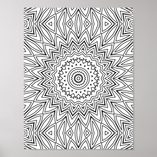 Radiating Angular Sunburst Geometric Mandala Art Poster (Front)