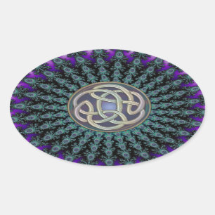 Radiating Fractal Mandala Grunge Celtic Knot Oval Sticker