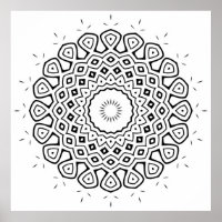 Radiating Mandala Colouring Page with Teardrop Rin