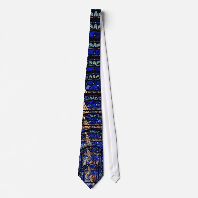 Radiating Nativity Stained Glass Blue Tie (Front)