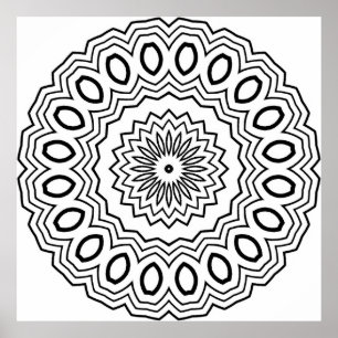 Radiating Oval Mandala Colouring Page Pattern Art Poster