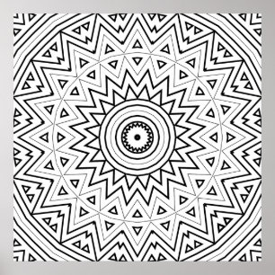 Radiating Zigzag Triangle Mandala Pattern Art Poster