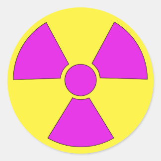 Radiation warning sign magenta and yellow classic round sticker