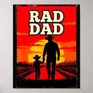Radical dad father and son farmer western sunset poster