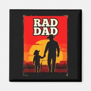 Radical dad father and son rodeo western sunset  magnet