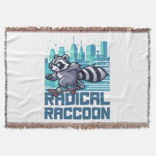 Radical Raccoon Urban Skateboarder Throw Blanket