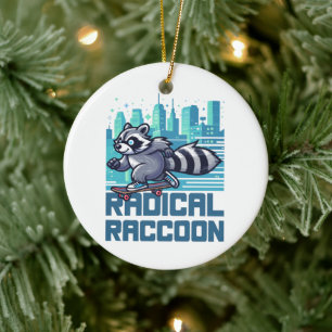 Radical Racoon Urban Skateboarder Ceramic Tree Decoration