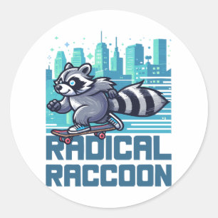 Radical Racoon Urban Skateboarder Classic Round Sticker