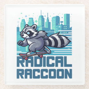 Radical Racoon Urban Skateboarder Glass Coaster