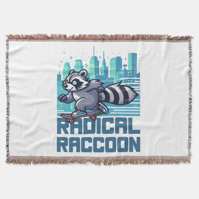 Radical Racoon Urban Skateboarder Throw Blanket (Front)