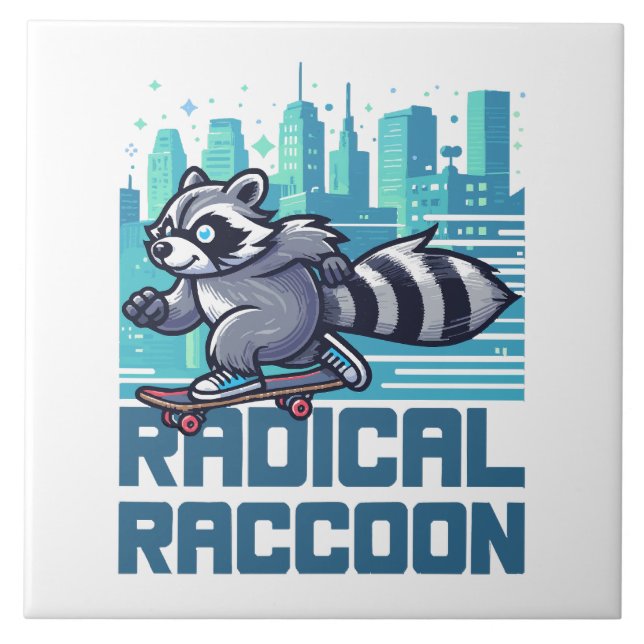 Radical Racoon Urban Skateboarder Tile (Front)