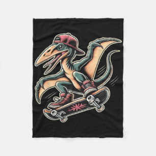 Radical Skateboarding Pterodactyl Dinosaur Cartoon Fleece Blanket