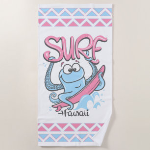 Radical Waves: The Surfing Octopus of Hawaii Beach Towel