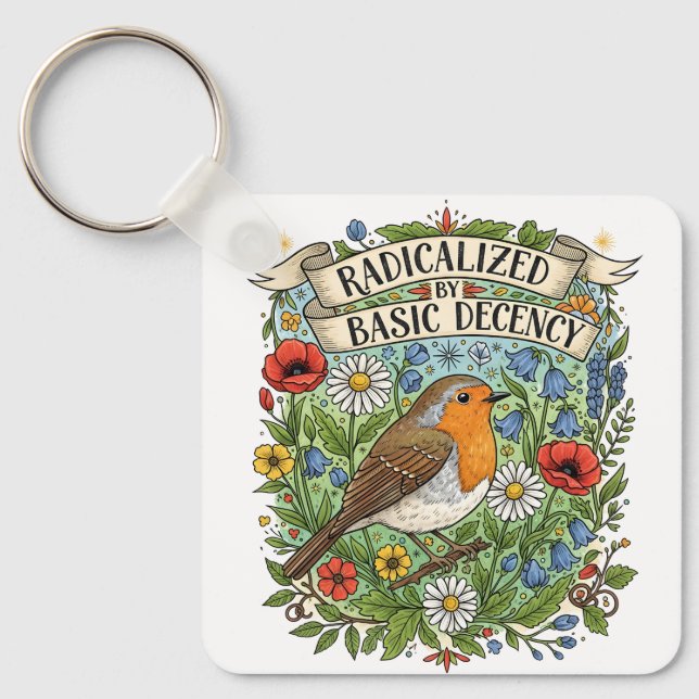 Radicalized by Basic Decency Aesthetic Art Bird Key Ring (Front)