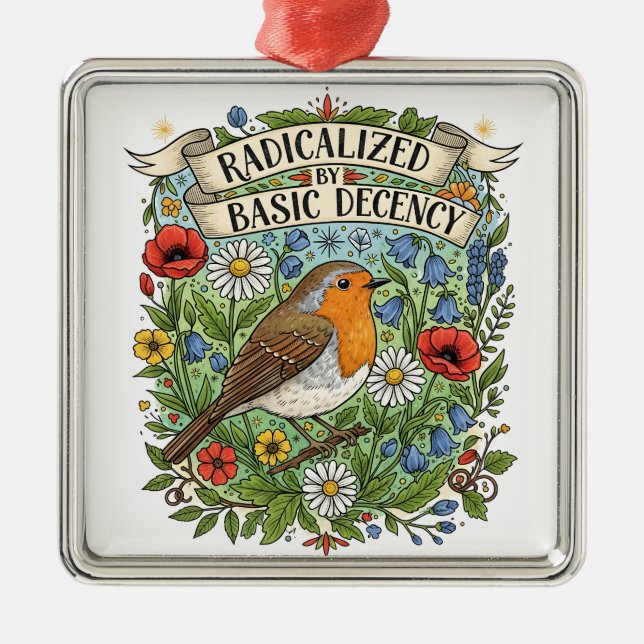 Radicalized by Basic Decency Aesthetic Art Bird Metal Tree Decoration (Front)