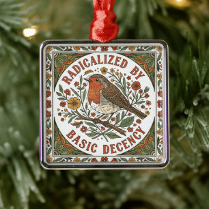 Radicalized by Basic Decency Bird Illustration Metal Tree Decoration