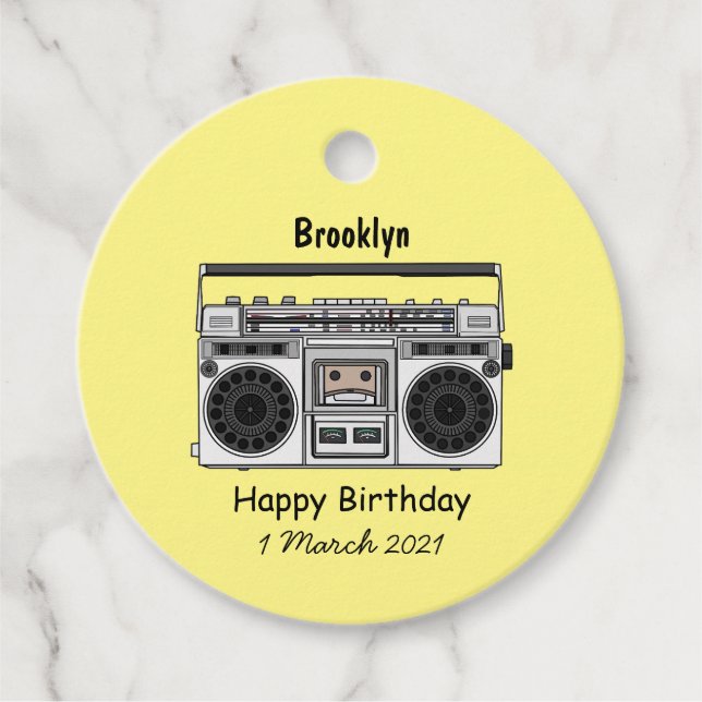 Radio cartoon illustration favour tags (Front)