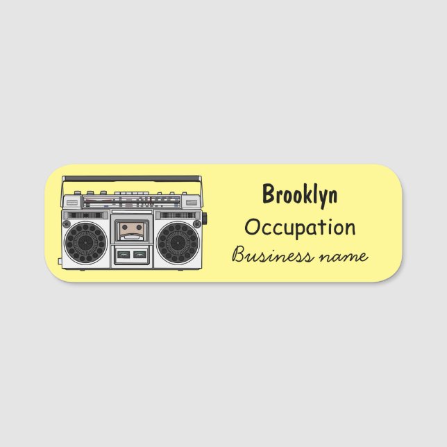 Radio cartoon illustration name tag (Front)