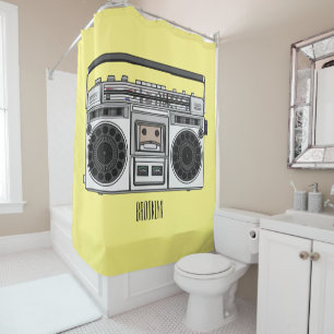 Radio cartoon illustration  shower curtain