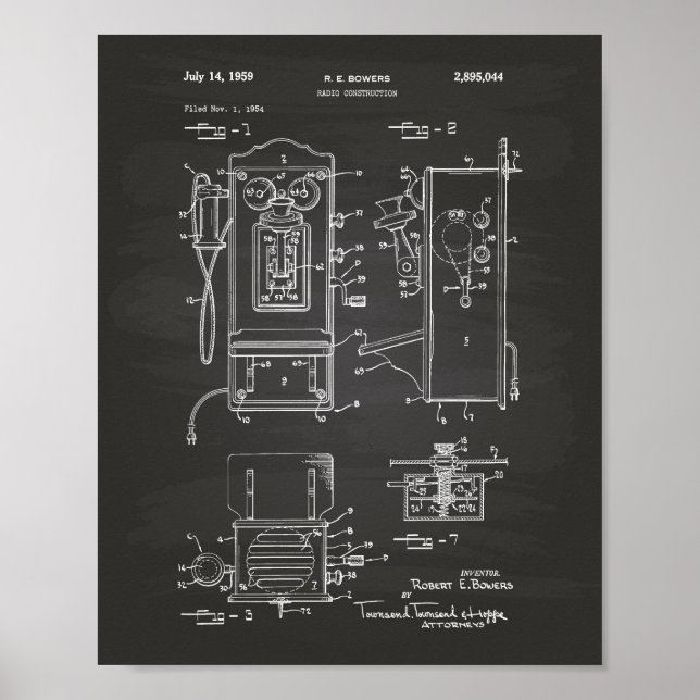 Radio Construction 1959 Patent Art Chalkboard Poster (Front)