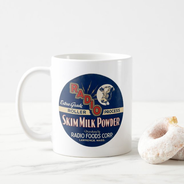 Radio Extra Grade Roller Process Skim Milk Powder. Coffee Mug (With Donut)