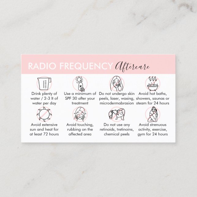 Radio Frequency Skin Tighten Aftercare Instruction Business Card (Back)