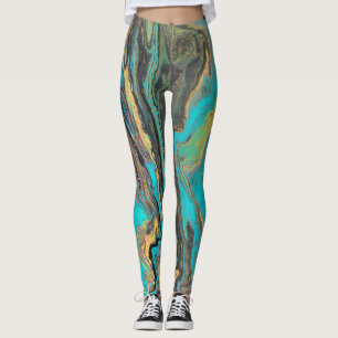 Radio King 1 Abstract Golden Turquoise Leggings