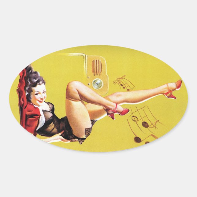 Radio Play Vintage Pin Up Oval Sticker (Front)