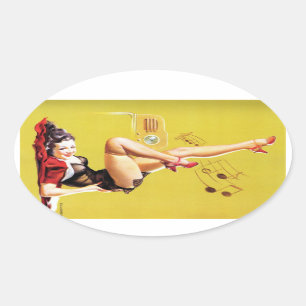 Radio Play Vintage Pin Up Oval Sticker