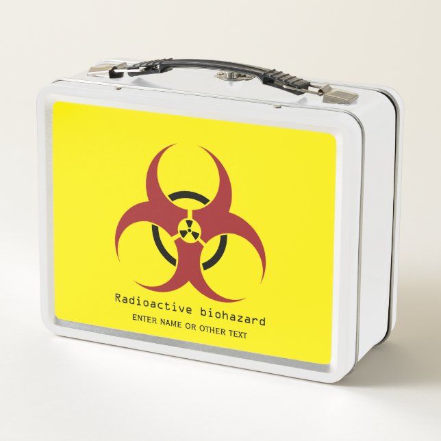 radioactive biohazard symbol red/black lettering metal lunch box (Back)