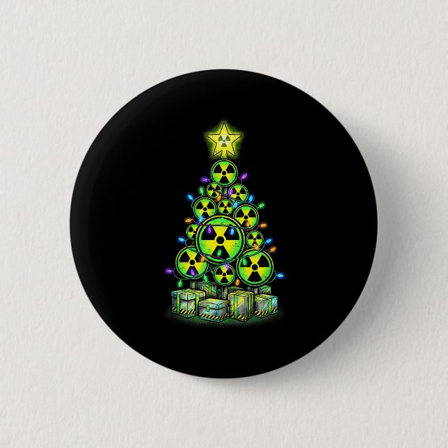 Radioactive Christmas Tree Graphic Nuclear Warning 6 Cm Round Badge (Front)