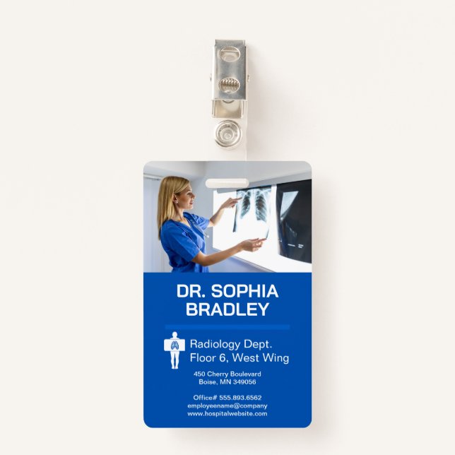 Radiologist Examining Patient X-ray ID Badge (Front with Clip)