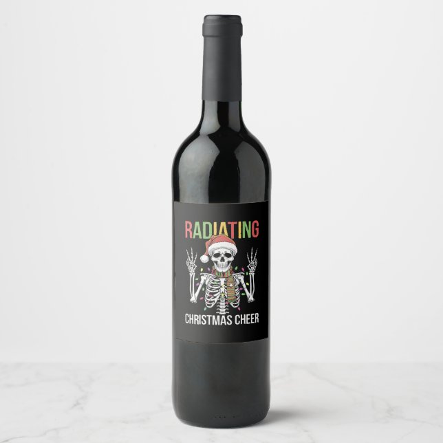 Radiology Christmas Santa Skeleton Xray Technician Wine Label (Front)