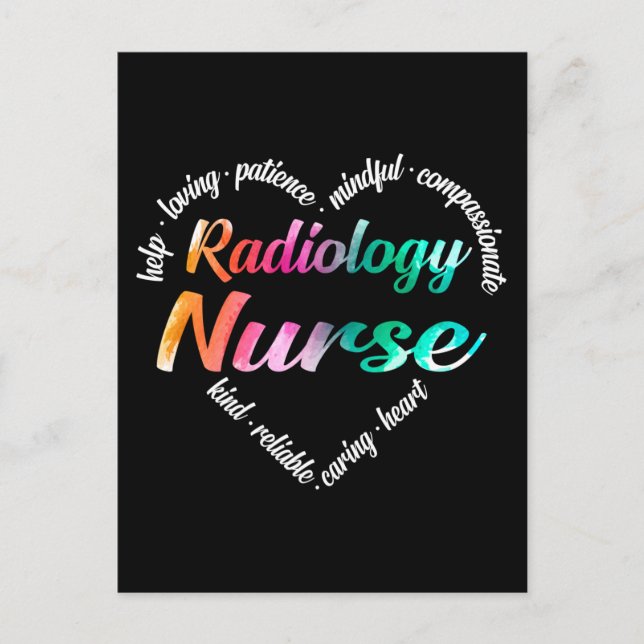 Radiology Nurse Heart Word Cloud Watercolor Holiday Postcard (Front)